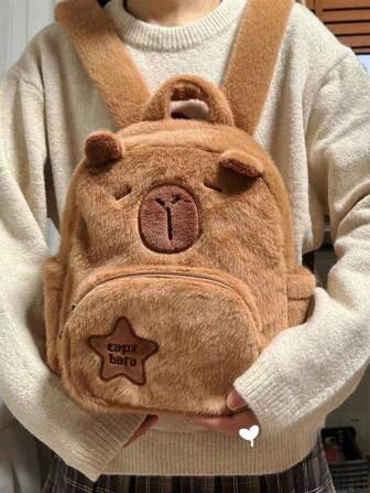 Sac à dos en peluche mignon avec capybara et dauphin - sac de mode décontracté avec des bretelles réglables, fermeture éclair, doublure en polyester, léger et facile à nettoyer - idéal pour les déplacements quotidiens