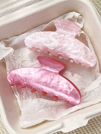 2pcs/Set Minimalist Elegant Half-Round Shiny Hair Clips, Warm Marble Pattern Hair Accessories In Lovely Pink, Ideal For Casual & Tea Party Hair Claws Claw Clips Hair Jaw Clip Hair Clamps Hair Clutch Hair Catcher Clip Fall Winter For Vacation Outfits Woman