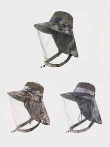 1pc Men's Summer Camouflage Anti-Mosquito Sun Hat With Full Face Mesh Veil, Outdoor Sun Protection Fishing Cap - All Inclusive Sun Hat - View 1
