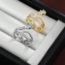 1pc Snake Design Women's Open Ring Inlaid With Artificial Zirconia - Multicolor - View 8