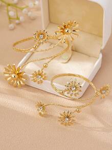 1 Set Metallblumen Armreif & Armband, einzigartiges hochwertiges Design, elegant & vielseitig, geeignet für Frauen für den täglichen Gebrauch, Partys, Urlaub, Veranstaltungen, Hochzeitsaccessoires