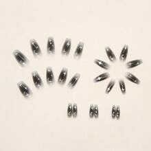 Calcomanías para uñas con diseño lunar y de estrellas inspirado en el estilo 'Dark Baddie', uñas postizas de ballet medianas-largas