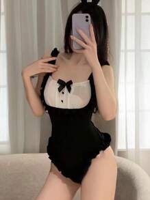 1 Set Sexy Frauen Dessous Hasen-Dienstmädchen Kostüm, Body mit Zubehör (Haarschmuck inklusive)