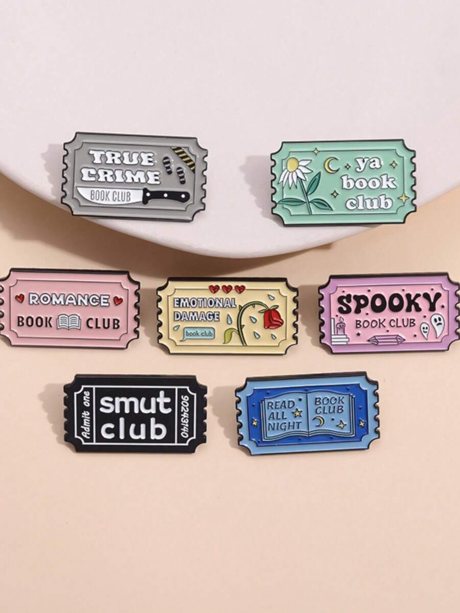 1pc Geometric English Plaque Shape Metal Brooch, Cartoon Colorful Letter Design Fun Badge Accessory, Alloy Casual Style Brooch, Unique Fan Jewelry Gift - Multicolor - View 1