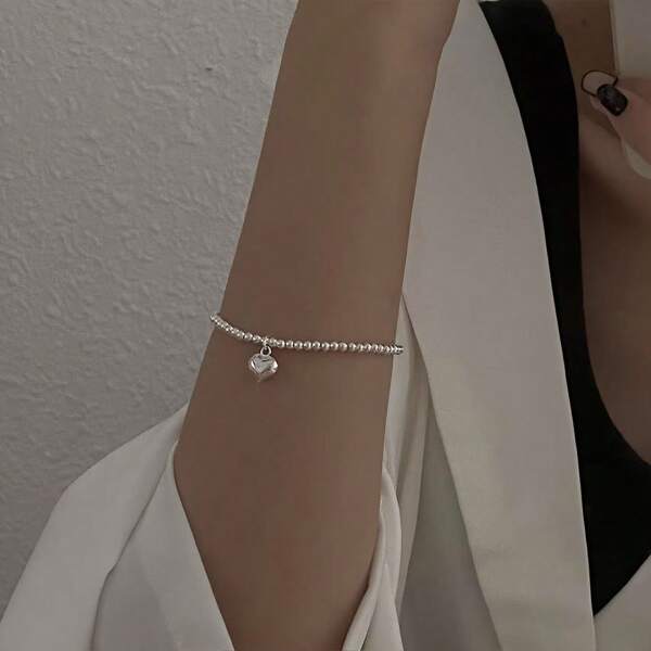 Modische Love-Perlen-Armband Schmuck, Sterling Silber Schmuck für Frauen, elastisches Seil, verstellbare Größe für Handumfang, geeignet für Wochentagsbekleidung, Muttertags-Geschenk