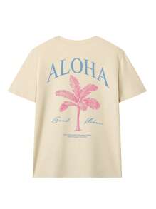 Ladies' Spring And Summer New Palm Tree Slogan Print Daily Casual Round Neck Short Sleeved T-Shirt Fashionable Vacation Style, Your Daily Necessity. Graphic Tees Women White Top Black Top Pink Top Vacation Outfits Women