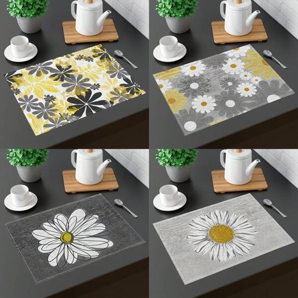 Set de 1/4/6/8/12 manteles individuales estampados con flores, lavables, de lino, almohadillas protectoras de superficie para uso interior/exterior, adecuados para banquetes festivos, decoración de cocina y mesa de comedor
