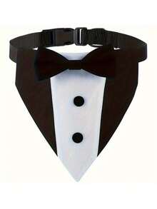 可调节独特宠物头巾，带领结 - 三角形围巾和围兜，适合小型犬到大型犬，非常适合婚礼和正式活动 - 黑白、蓝红可选，狗手帕