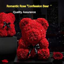 1 pieza Oso de Rosa - Flor Artificial - Peluche de Oso con Flor de Rosa - Hecho de Material PE - Regalo de Cumpleaños - Regalo del Día de San Valentín - Regalo de Navidad - Regalo de Halloween - Regalos - Regalo Perfecto - Juguete