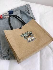 Floral Print Tote Bag With Large Capacity For Women - Khaki - View 3