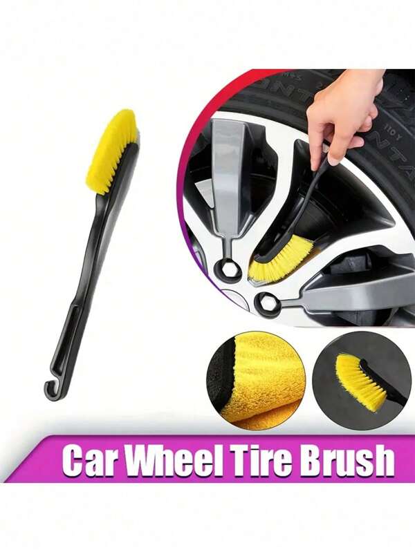 1 pieza Cepillo de limpieza para el borde del neumático del coche, cepillo de fregado para llantas de camión SUV con mango de plástico, herramienta de limpieza y detallado automotriz