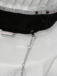 Tas Clutch Malam Berbentuk Kotak Satin Berlipit, Tas Pesta, Tas Gaun Formal, Tas Tangan Pesta Prom dengan Tali Rantai, Tas Clutch untuk Pernikahan, Pengantin - Perak - View 4