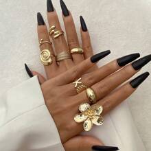 Piezas Conjunto de anillos anchos y gruesos de oro para mujer, para uso diario