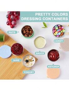 4 包外带沙拉酱容器，1.6 盎司小号不锈钢酱汁杯，带防漏硅胶盖，适用于午餐盒、野餐和旅行 - 彩色 - 查看 8