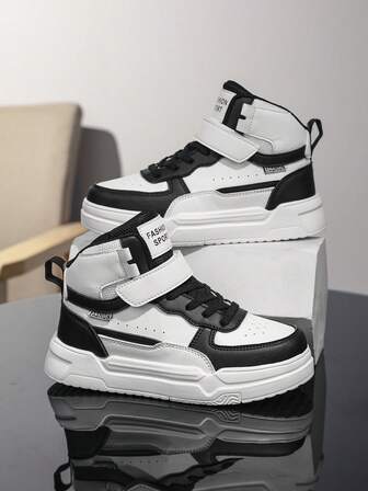 Klassiska svarta och vita sneakers med kardborredesign för barn, lätta på/av, bekväma kläder för skolan, utomhusaktiviteter, unisex, tränings- och löparskor i stora storlekar