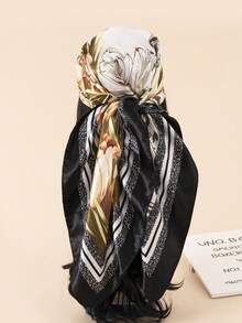 1pc 90cm Floral Print Silk Square Scarf Women, Bandana Scarf, Fashion Accessory For Hair, Beach, Daily Wear, Adds Accent To Your Look, Spring/Summer - Multicolor - View 24