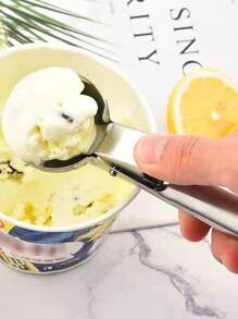 1pc Stainless Steel Ice Cream Scoop, Perfect For Frozen Yogurt, Multi-Functional Ice Cream Scoop, Stainless Steel Double Use Scoop, Non-Stick Ice Cream Scoop With Comfortable Anti-Frost Handle, Heavy Duty Metal Ice Cream Scoop With Trigger, Sturdy Stuffing Scoop, Home Ice Cream Tools Scoop, Easy To Clean, Suitable For Ice Cream, Cookie Dough, Sorbet, Almond, Ideal For Kitchen, Dessert Shop And Western Restaurant.