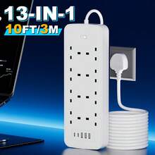1 件装 13 合 1 英国标准电源板，带 8 个交流电源插座、3 个 USB 端口、2 个 Type-C 端口、过载保护、可壁挂、开关、多设备充电、13A、3250W、5 英尺/10 英尺/1.5 米/3 米延长线可选，适合旅行、居家、办公室、宿舍、节日等场合作为礼物 - 英規插(220-240V) - 查看 8