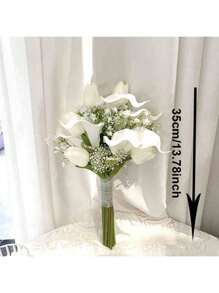 Bridal Bouquet Bridesmaid Holding Flower Real Touch Calla Lily Artificial Flowers Wedding Bridal Bouquet Floral Arrangements Decor,Wedding Photography Props Bridal Bouquets