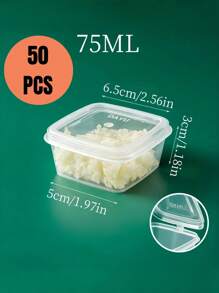 25ml/50ml/75ml/100ml Square Storage Cup, Transparent Sauce Cup With Lid, Mini Food Container For Sauce, Jam And Spice, Suitable For Camping, Office, Picnic, School, Kitchen Storage And Accessories