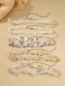 Bộ 5 vòng cổ choker hoa lãng mạn - Vòng cổ choker hoa móc & ren - Quà tặng trang sức thanh lịch cho phụ nữ vào dịp sinh nhật, kỷ niệm - YR3718-2 - Xem 13