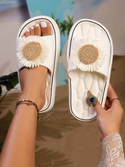 Women's Fashion Casual Sunflower Slippers, Soft & Comfortable For Summer Beach, Suitable For Bathroom, Living Room, Bedroom And Pool, All Season