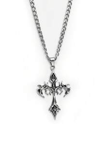 1 Stück Mode Europäischer & Amerikanischer Retro Stil umkehrbarer Kreuz Anhänger Halskette für Herren, personalisierte lange Edelstahl Kette, kann für den täglichen Gebrauch allein getragen werden