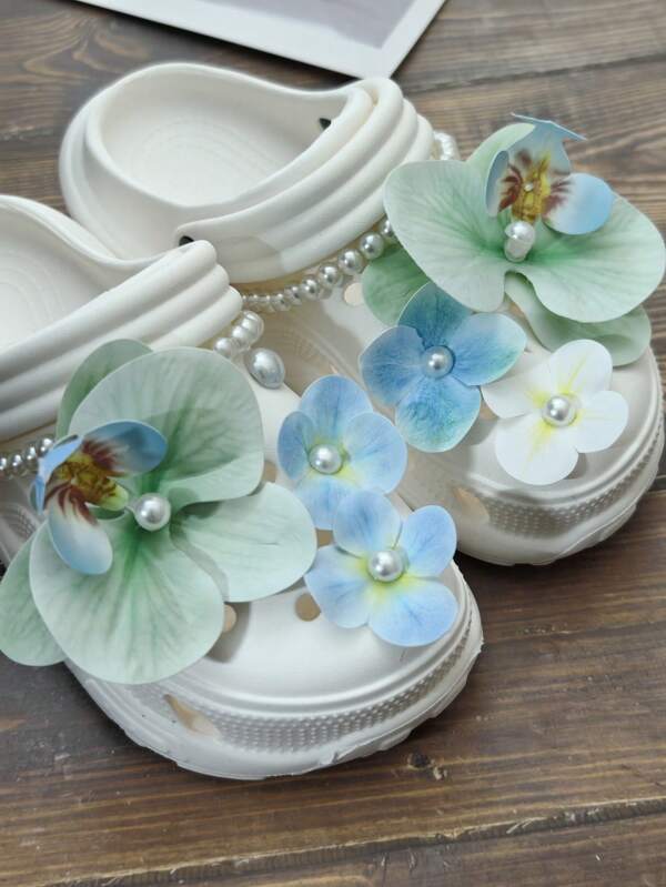 9pcs Simulation Mint Green Orchid Shoe Clips, Elegant & Creative Shoe Decorations, Multi-Use For Beach Shoes, Sandals, Slippers Accessories, Atmospheric Gift (Shoes Not Included)