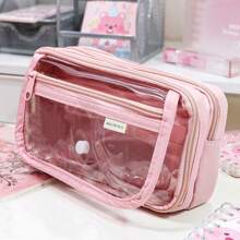 Estuche de lápices transparente con tapa abatible y cierre a presión, de gran capacidad con 8 capas, ideal para útiles escolares, maquillaje y herramientas pequeñas, estuche de lápices, bolso escolar