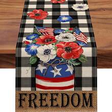 4th Of July Table Runner - Reusable Polyester Kitchen Decor With Striped Stars, Star Hearts, Cats & Liberty Floral Design, Machine Washable For Independence Day, July 4th Party - Multicolor - View 25
