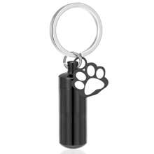 Cylinder Urn Necklaces For Ashes Memorial Keepsake Key Chain Pendant With Paw Print Charm Necklace Stainless Steel Waterproof Cremation Jewelry For Ashes Locket Pendant