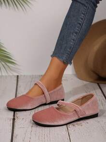 Women's Solid Color T-Strap Round Toe Low Heel Flats, Fashion & Elegant Burgundy Mary Jane Flat Shoes For Casual, Work, Party, Spring & Autumn, Comfortable & Convenient - Pink - View 4