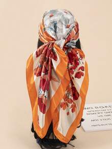 1pc 90cm Floral Print Silk Square Scarf Women, Bandana Scarf, Fashion Accessory For Hair, Beach, Daily Wear, Adds Accent To Your Look, Spring/Summer - Multicolor - View 41