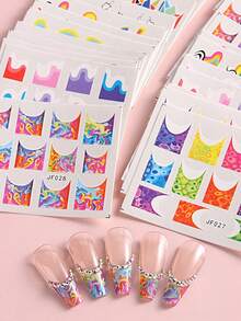 12 件彩色波浪线花朵指甲水贴花漩涡丝带银色指甲艺术转印贴纸 Nailswag 滑块贴花 - 彩色 - 查看 8
