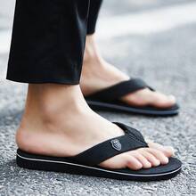 1双男士轻便时尚舒适透气按摩凉鞋镂空室内外防滑花园鞋男士网面夏季凉鞋男士休闲户外防滑厚底沙滩人字拖男士拖鞋 - 黑色 - 查看 4