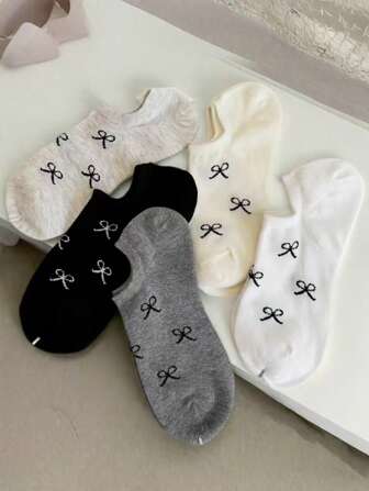 5 双随机蝴蝶图案低帮袜，黑/白/灰，夏季