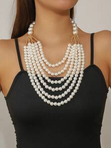 1pc Multi-Layer Luxury Pearl Necklace Pendant, Suitable For Ladies - Gold - View 5