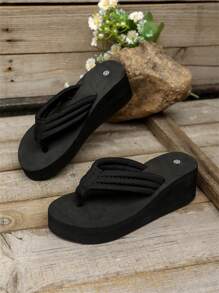 Sandalias de playa con suela gruesa de moda para mujer, sandalias antideslizantes de verano para playa y resort, elegantes sandalias negras con suela gruesa para vacaciones, sandalias con suela gruesa para estudiantes en primavera, sandalias de estilo de playa de unicolor