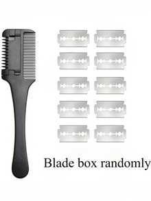1 件理发剪刀 + 10 个刀片，双面打薄梳。家用理发剃须刀。打薄和修剪头发。成人梳子。理发工具。女士打薄梳。刘海修剪工具。 - 彩色 - 查看 9