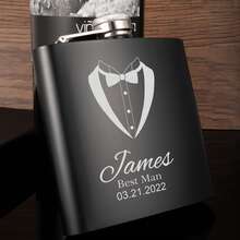 Groomsmen Flask Set, Custom Engraved Flask, Black Hip Flask, Flask For Groomsmen, Groomsmen Gifts, Wedding Or Bachelor Party Gift For Guys,Wedding Essentials - Black - View 5
