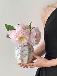 1pc Nordic Style High-End Blue And White Porcelain Ceramic Flower Vase, Minimalist Home Decor, Vase For Floral Arrangement, Photography Props, Gift For Birthday, Party, Boyfriend, Girlfriend