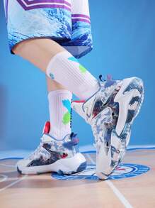 Zapatillas de baloncesto versátiles 2025 nuevas, zapatos deportivos cómodos y antideslizantes para hombres, con suela exterior con sonido de fricción, zapatos casuales para hombres con suela gruesa, zapatos elevadores para exteriores, domina la cancha de baloncesto, el patio de recreo, zapatos para correr (Patrón asimétrico)