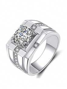 MONALLY 时尚立方氧化锆钻石戒指，男士结婚戒指，舞会配饰，银饰，订婚周年纪念礼物，日常佩戴 - 戒指 - 查看 3