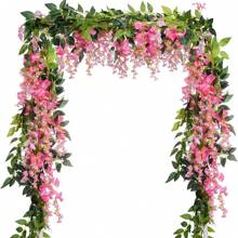 1/4 Pcs Artificial Flowers Garland,Total 28.8ft Artificial Wisteria Vine Silk Hanging Flower For Home Garden Outdoor Ceremony Wedding Arch Floral Decor