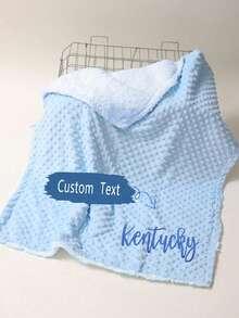 70cm*105cm Pink/Blue Polka Dot Plush Double Layer Nap Blanket, Customizable, Suitable For Strollers, Air-Conditioned Rooms, Minky Fabric, Comfortable, Embroiderable Letters - Multicolor - View 4