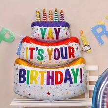 新款INS韩式生日蛋糕造型气球系列 彩色三层生日蛋糕 蛋糕抱熊 蛋糕礼盒 粉色蛋糕熊 生日 新年 周年派对装饰铝箔气球