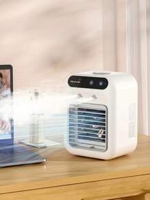 1 pieza Ventilador de aire acondicionado portátil, ventilador de escritorio, humidificador de escritorio y aire acondicionado frío, enfriador de aire con doble sistema de nebulización mejorado, adecuado para uso doméstico y de oficina, funcionamiento silencioso, ajuste de 2 velocidades, material plástico, batería de litio de 1800mAh/alimentado por USB - Opción ideal para humidificador de aire para el hogar y la oficina