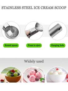 1pc Stainless Steel Ice Cream Scoop, Perfect For Frozen Yogurt, Multi-Functional Ice Cream Scoop, Stainless Steel Double Use Scoop, Non-Stick Ice Cream Scoop With Comfortable Anti-Frost Handle, Heavy Duty Metal Ice Cream Scoop With Trigger, Sturdy Stuffing Scoop, Home Ice Cream Tools Scoop, Easy To Clean, Suitable For Ice Cream, Cookie Dough, Sorbet, Almond, Ideal For Kitchen, Dessert Shop And Western Restaurant.
