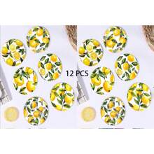 6pcs/Set Or 12pcs/Set Summer Lemon Pattern Coasters, Made Of Rubber Material With Non-Slip Backing, Suitable For Home Kitchen Or Bar Decoration, Fit For Holiday Gatherings, Cafes, Bookstores, Kitchens And Daily Home Decor