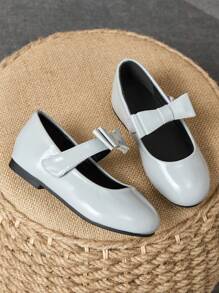 1 Coppia di ballerine in pelle per ragazze, punta rotonda con fiocco tartan, in morbida pelle, adatte per spettacoli o scuola, scarpe da principessa piatte e alla moda per vestire
